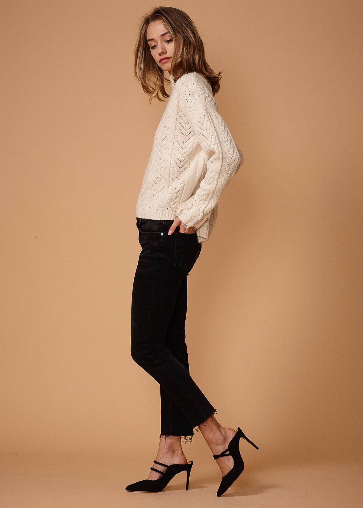 Women's Turtle Neck Fringe Sweater in Natural - Wear and Wander