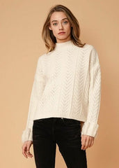 Women's Turtle Neck Fringe Sweater in Natural - Wear and Wander