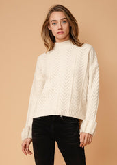 Women's Turtle Neck Fringe Sweater in Natural - Wear and Wander