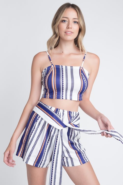 Women's Unique Stripe Printed 2pc Set with Tie - Wear and Wander