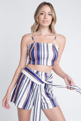 Women's Unique Stripe Printed 2pc Set with Tie - Wear and Wander