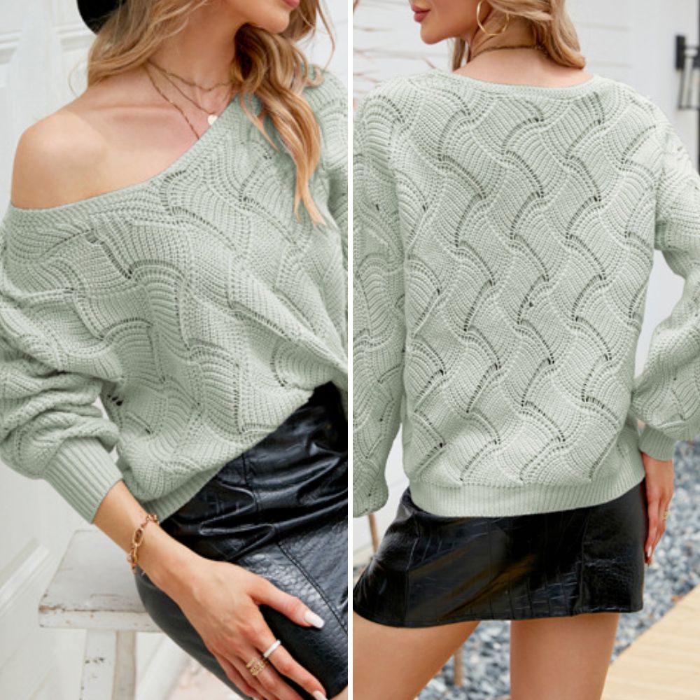 Womens V - Neck Open Knit Sweater - Wear and Wander