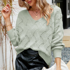 Womens V - Neck Open Knit Sweater - Wear and Wander