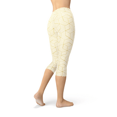 Womens White Capri Leggings w/ Geometric Cubes - Wear and Wander