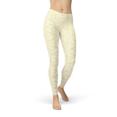 Womens White Leggings w/ Geometric Cubes - Wear n Wander