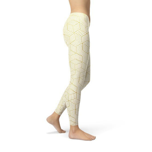 Womens White Leggings w/ Geometric Cubes - Wear n Wander