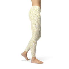 Womens White Leggings w/ Geometric Cubes - Wear n Wander