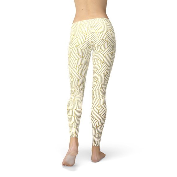 Womens White Leggings w/ Geometric Cubes - Wear n Wander