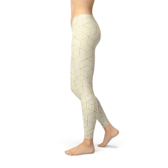 Womens White Leggings w/ Geometric Cubes - Wear n Wander