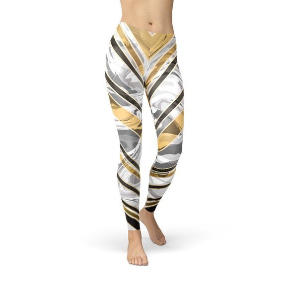 Womens White Marble w/ Black Gold Lines Leggings - Wear and Wander