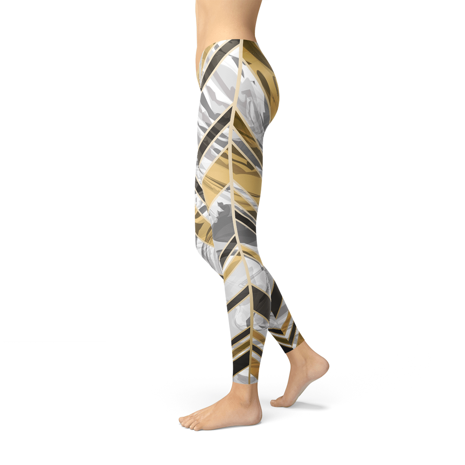 Womens White Marble w/ Black Gold Lines Leggings - Wear and Wander