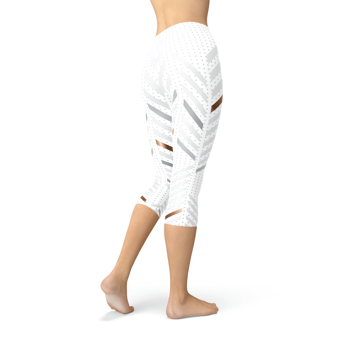 Womens White Stripes Capri Leggings - Wear and Wander