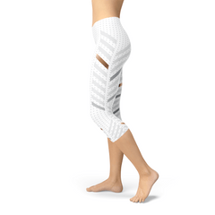 Womens White Stripes Capri Leggings - Wear and Wander