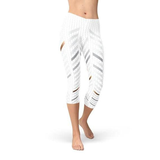 Womens White Stripes Capri Leggings - Wear and Wander