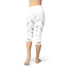 Womens White Stripes Capri Leggings - Wear and Wander