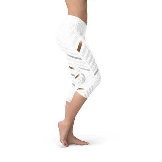 Womens White Stripes Capri Leggings - Wear and Wander