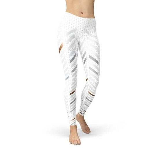 Womens White Stripes Leggings - Wear and Wander