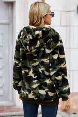 Women's Winter Green Camo Print Warm Furry Pullover Hoodie - Wear and Wander