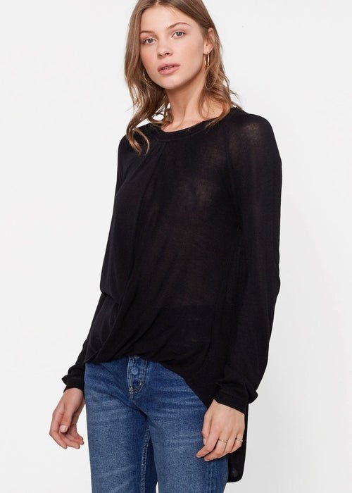 Women's Wrap Hem Sweater In Black - Wear and Wander