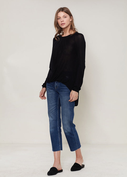 Women's Wrap Hem Sweater In Black - Wear and Wander