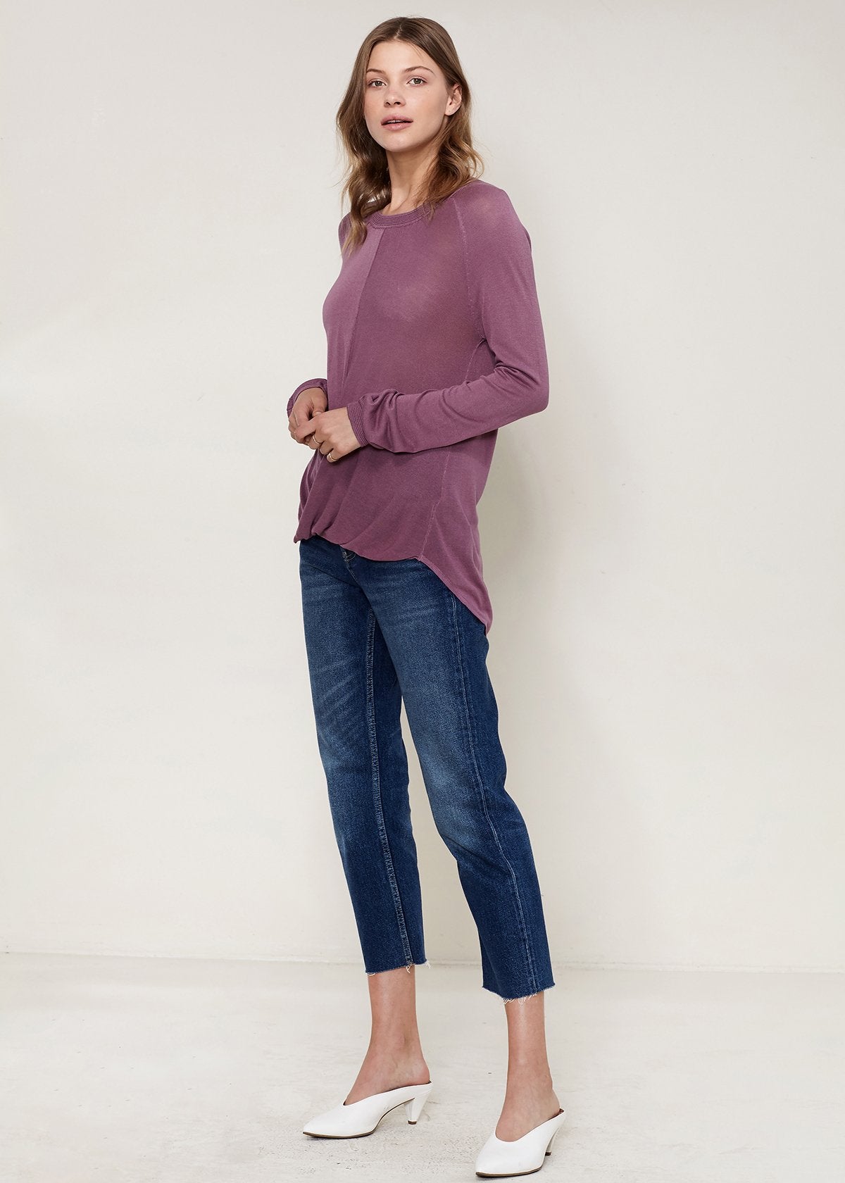 Women's Wrap Hem Sweater In Fig - Wear and Wander