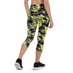 Yellow and Gray Camo Capri Leggings - Wear and Wander