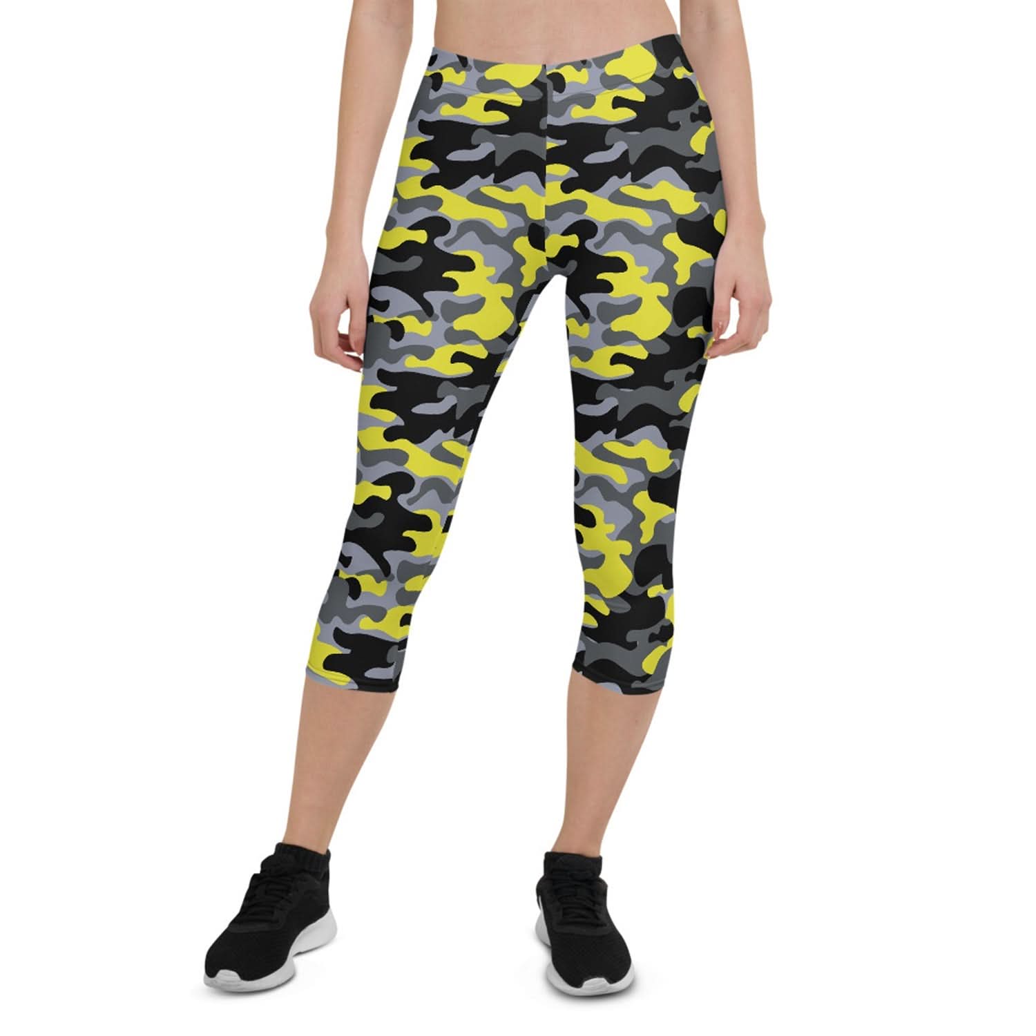 Yellow and Gray Camo Capri Leggings - Wear and Wander