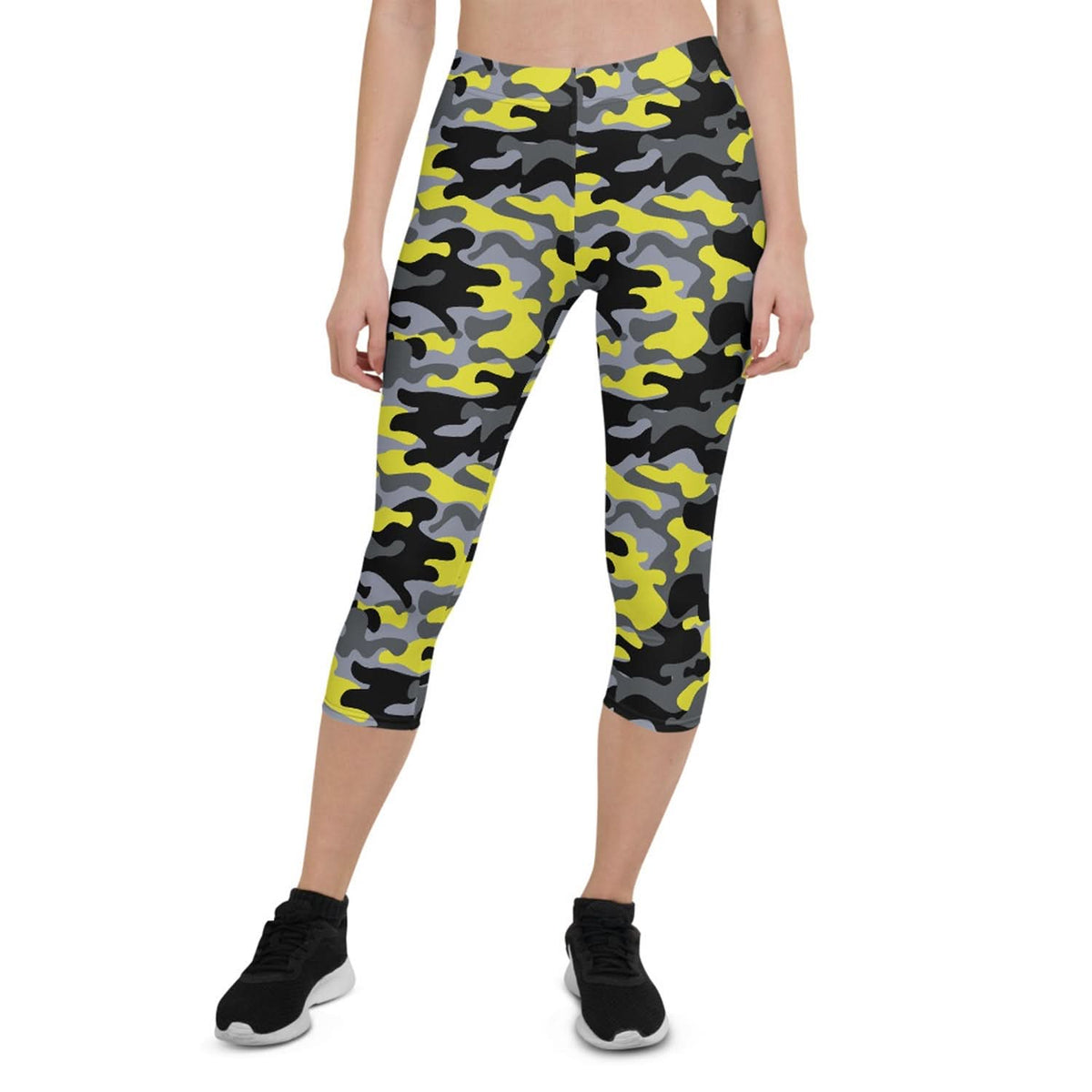 Yellow and Gray Camo Capri Leggings - Wear and Wander