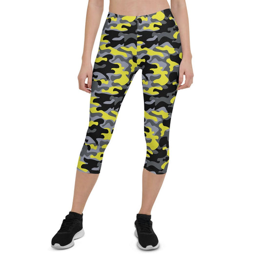 Yellow and Gray Camo Capri Leggings - Wear and Wander