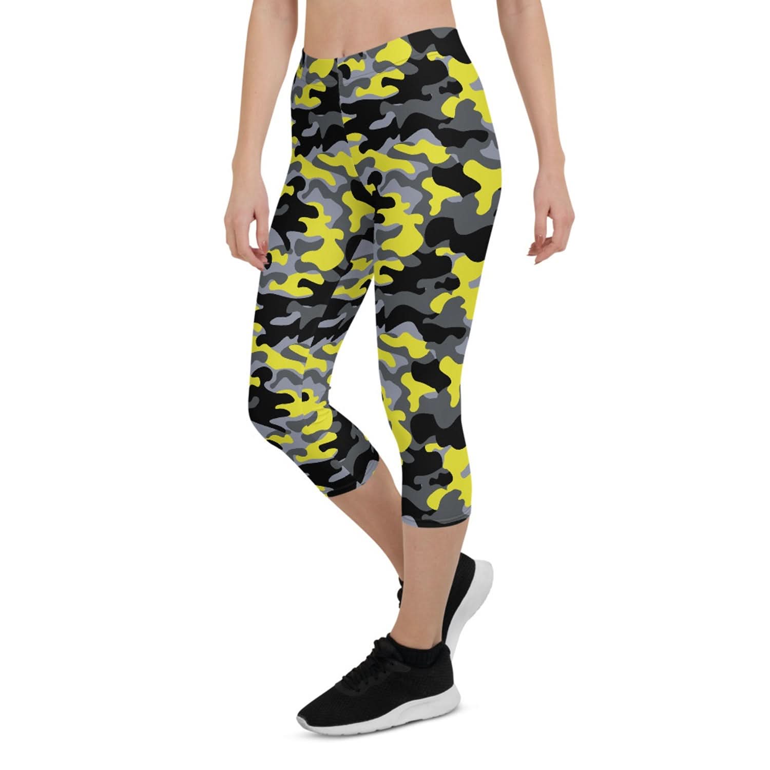 Yellow and Gray Camo Capri Leggings - Wear and Wander