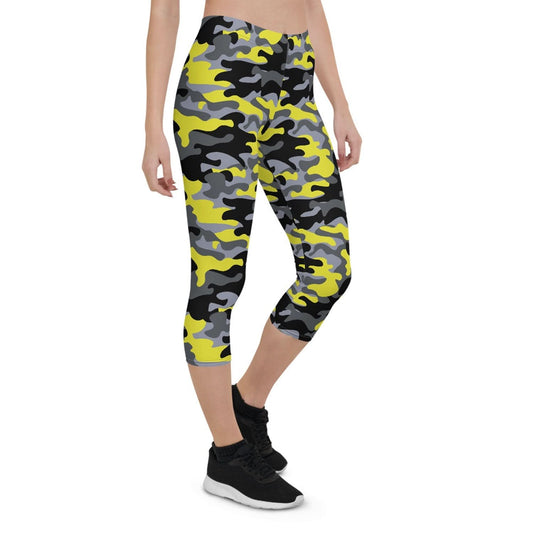 Yellow and Gray Camo Capri Leggings - Wear and Wander