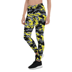 Yellow and Gray Camo Leggings for Women - Wear and Wander