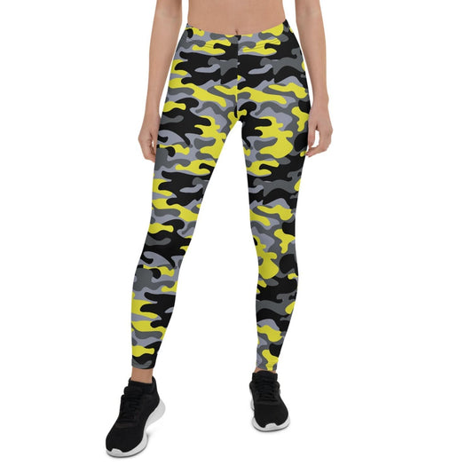 Yellow and Gray Camo Leggings for Women - Wear and Wander