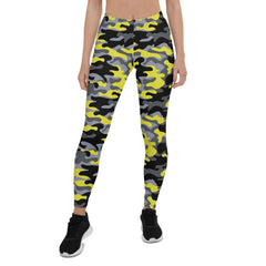 Yellow and Gray Camo Leggings for Women - Wear and Wander