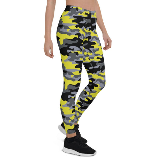 Yellow and Gray Camo Leggings for Women - Wear and Wander