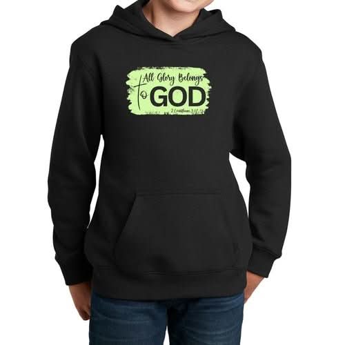 Youth Long Sleeve Hoodie All Glory Belongs to God Christian Neon - Wear and Wander
