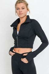 Zip - Up Crop Active Jacket with Thumbholes - Wear and Wander