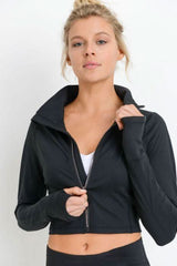 Zip - Up Crop Active Jacket with Thumbholes - Wear and Wander