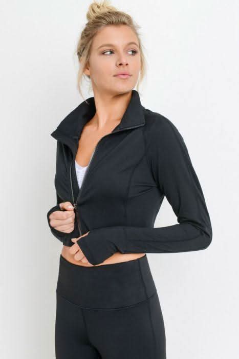 Zip - Up Crop Active Jacket with Thumbholes - Wear and Wander