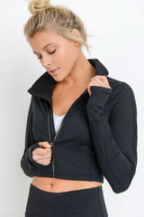 Zip - Up Crop Active Jacket with Thumbholes - Wear and Wander